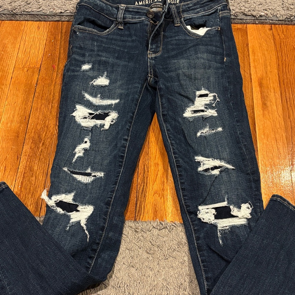 American Eagle Outfitters Women's Ripped Dark Blue Boyfriend Jeans